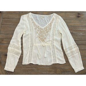 Idyllwind Miranda Lambert XS Embroidered Swiss Dot Boho Peasant Blouse Ivory